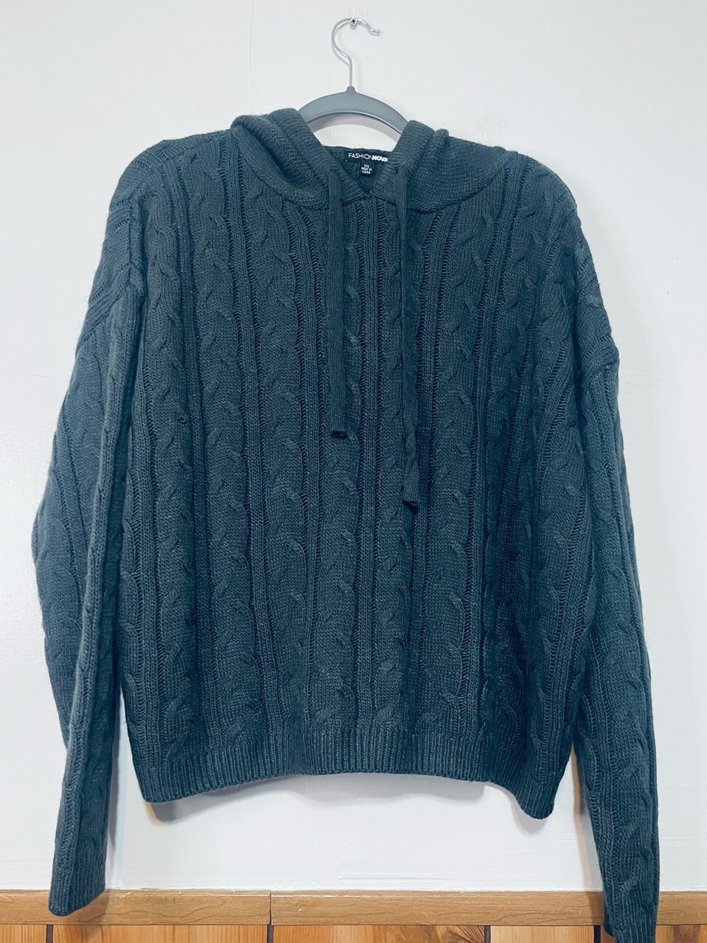 Fashion Nova Charcoal Cable Knit Hoodie Sweater